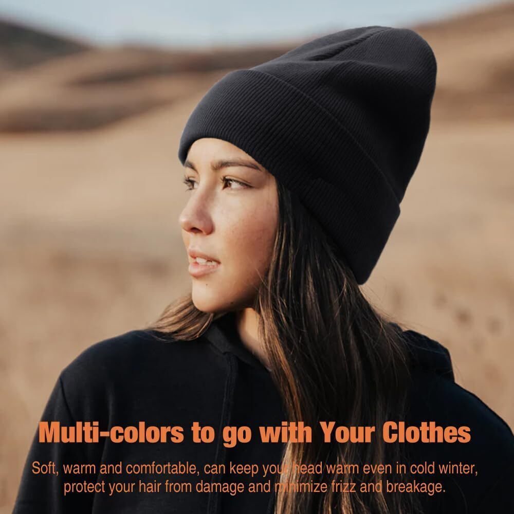 2542 Satin Lined Knit Beanies Hat Warm Silk Lined Winter Hat Soft Slouchy - Picture 7 of 7